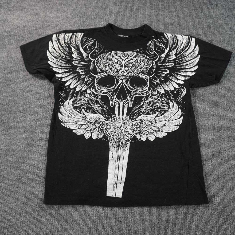 Return To Sender Graphic T Shirt Mens Small Black Skull Winged Gothic Tee Y2K